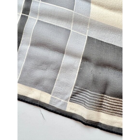 Vintage HALSTON Ivory Black Grey Check Silk Georgettte 56" x 13" Rectangle Scarf - Picture 5 of 10